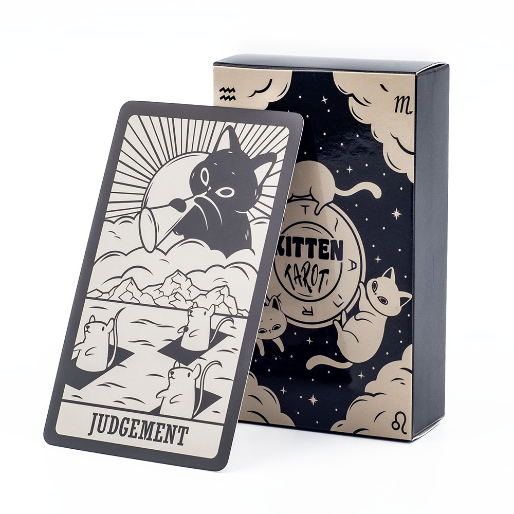 Tarot Cards Deck With Guidebook - สำรับไพ่ทาโรต์สำหรับลูกแมว78ชิ้นน่ารักสีดำและสีขาวสำหรับผู้เริ่มต้นรุ่นเกมกระดานลึกลับชุดบอกโชคลาภสนุก