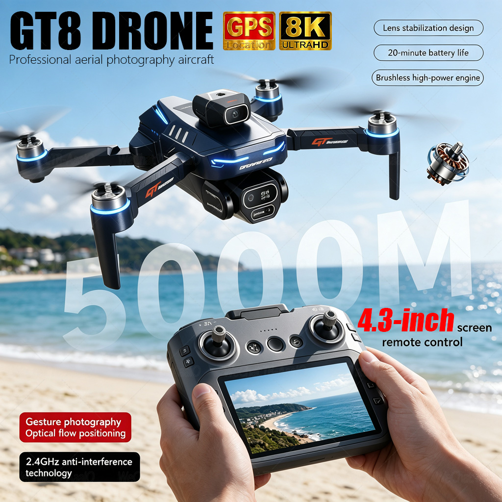 Fpv Brushless Rc Drone 4K - โดรน NEW GT8 HD RC 4K